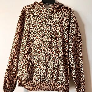 Leopard Print Hoodie size Large Y2k Streetwear Pullover Sweatshirt - NEW